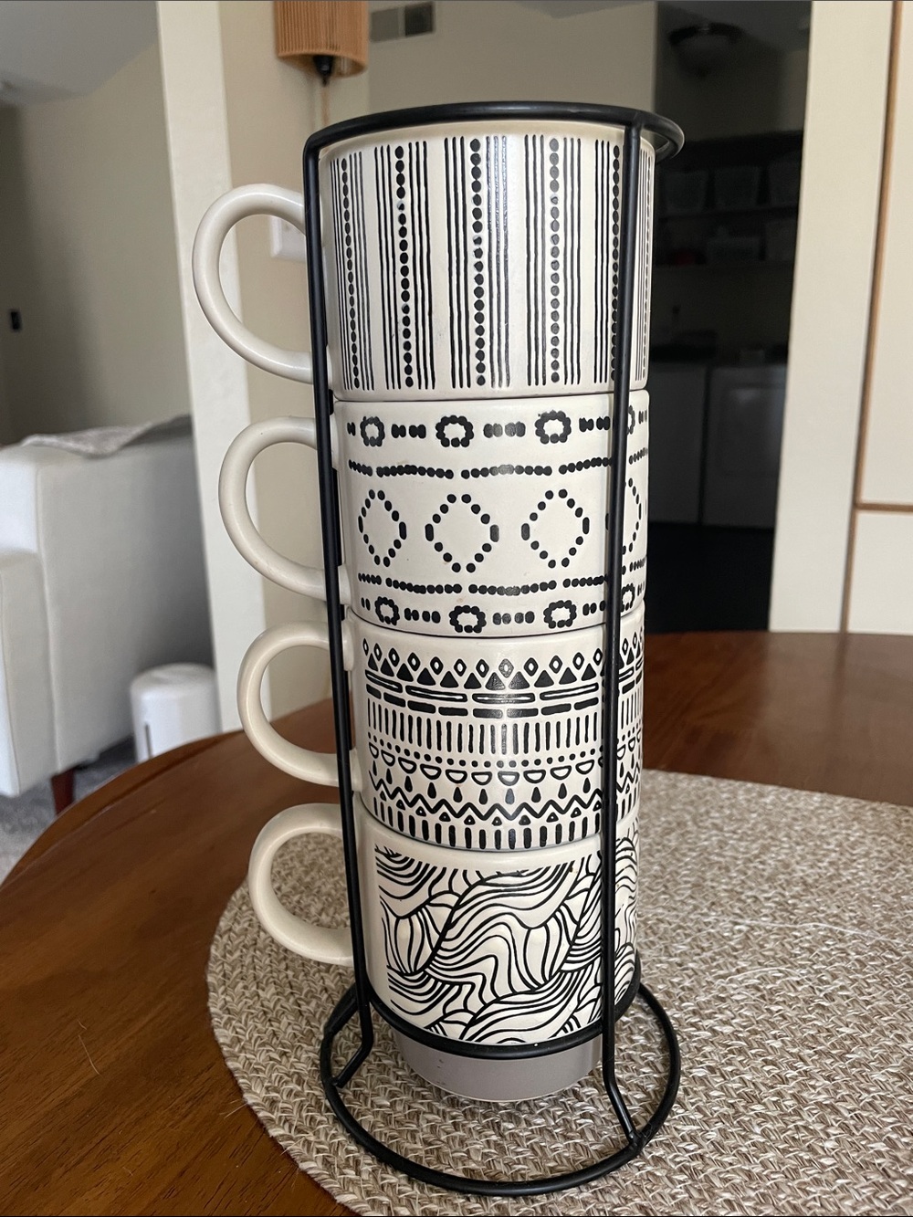 Set of four Stackable Ceramic Mugs with Stand